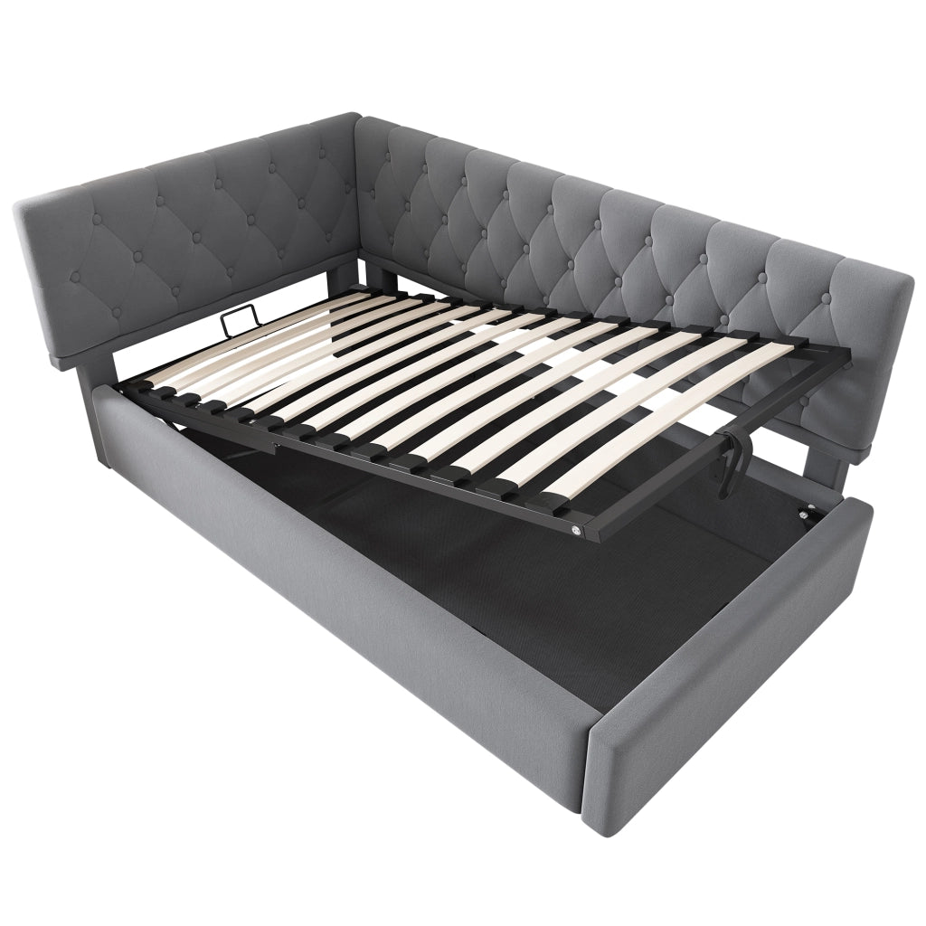 DIVANO LETTO 90x190 cm Velluto Grigio con contenitore idraulico