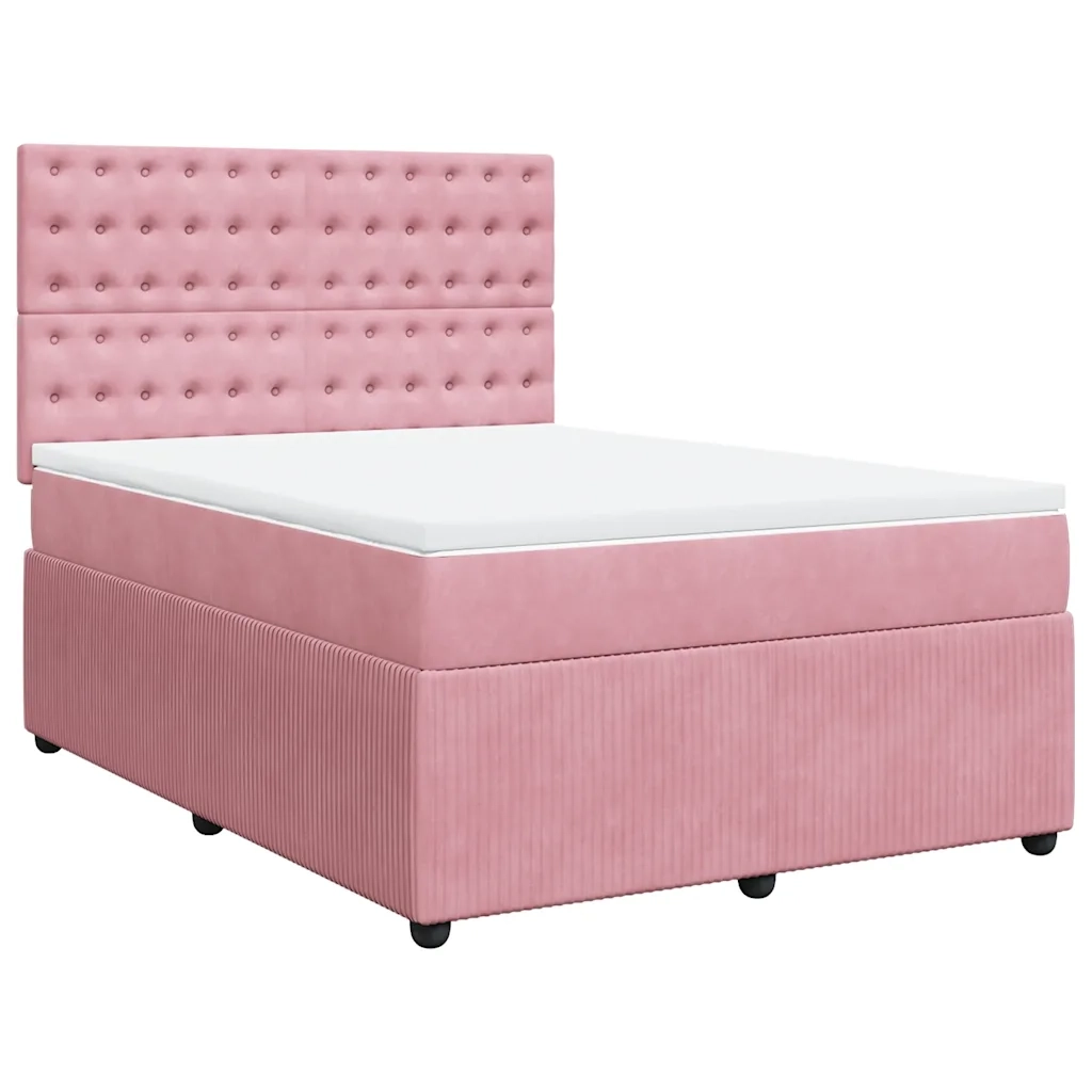 Giroletto a Molle con Materasso Rosa 140x200 cm in Velluto 3294675