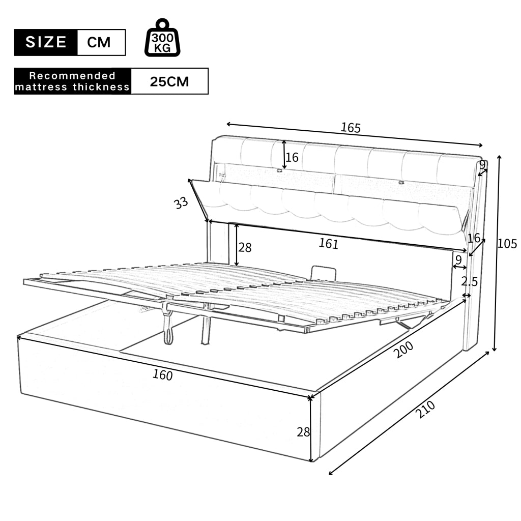 OKWISH Letto Contenitore 160×200 cm, Letto Matrimoniale con Vano Nascosto, Alzata Idraulica e Rete a Doghe, senza Materasso, PU, Bianco
