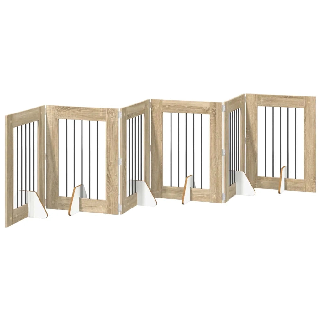 Cancello per cani pieghevole con supporti 6 pz Rovere Sonoma 892104