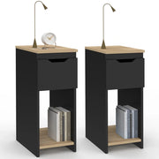 IDMarket - Set di 2 comodini stretti a 1 cassetto ANOUK con nicchia nera e legno