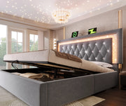 Letto matrimoniale – 160x200 cm – LED USBC contenitore – velluto grigio