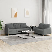 Set di Divani 2 pz con Cuscini Grigio Scuro in Tessuto