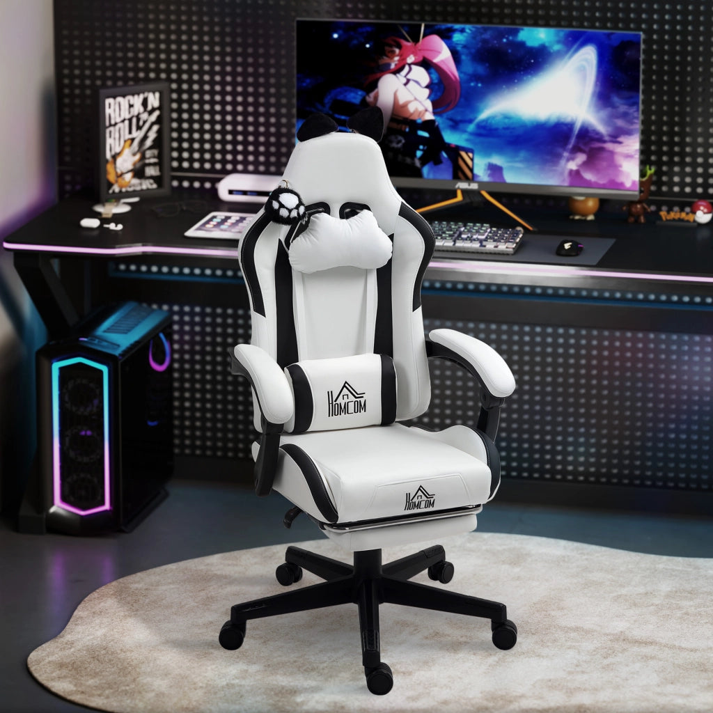 Poltrona gaming ergonomica con orecchie ¨C zephmum ¨C bianco 65x62x124 cm