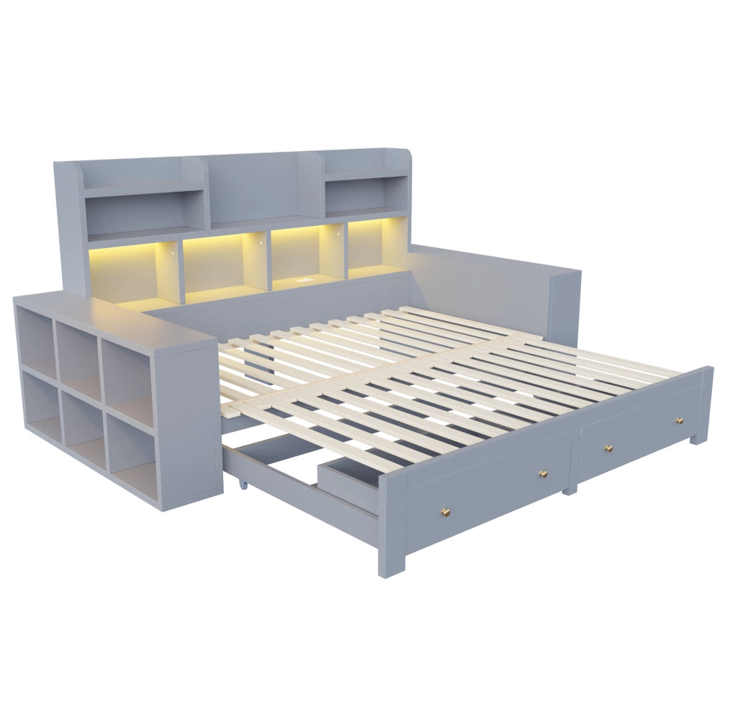 DIVANO LETTO Estraibile 90/180x200 cm Grigio con LED e prese