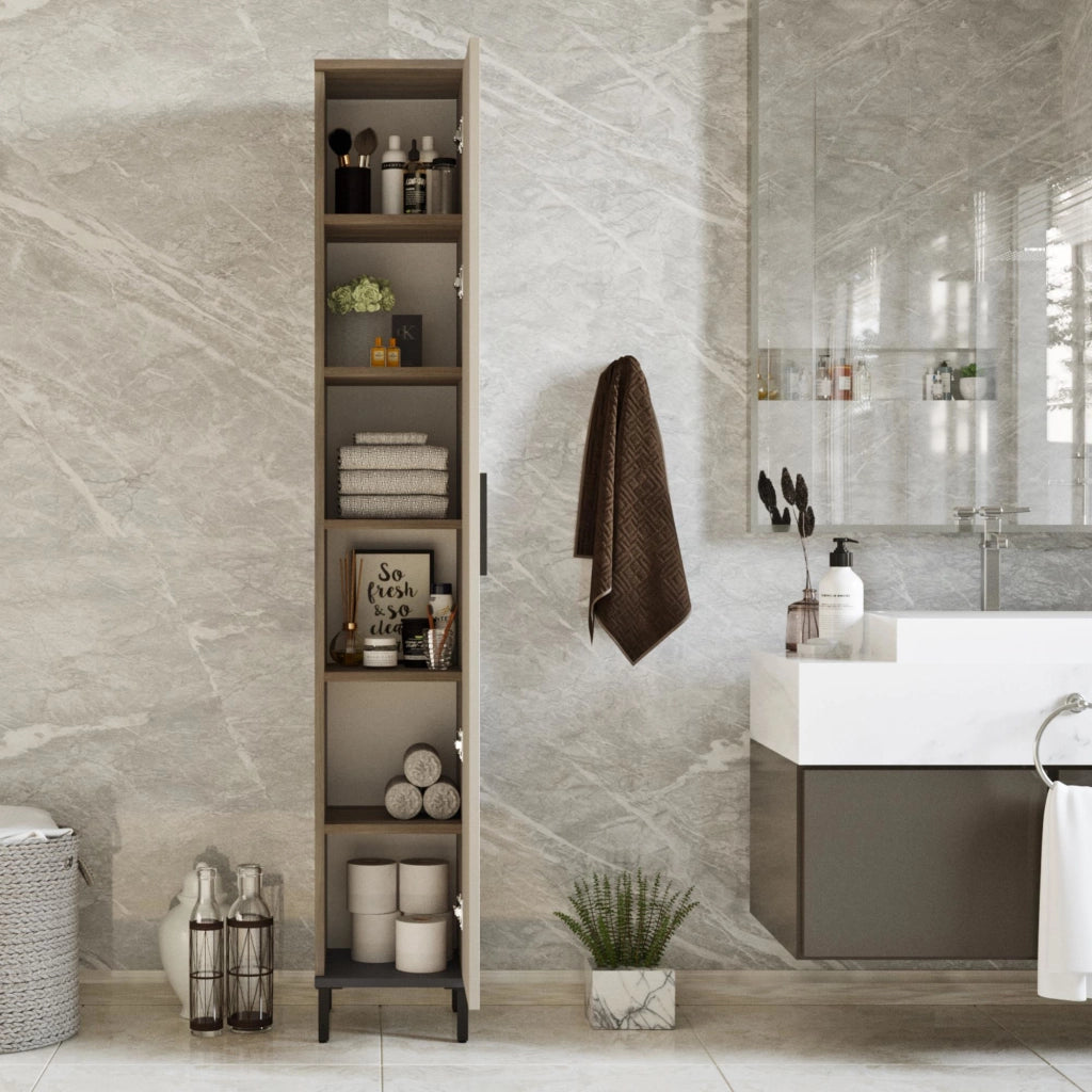Mobile a Colonna 'Lieto' Armadio da Stoccaggio a 6 Scomparti - Rovere Grigio/Beige [en.casa]