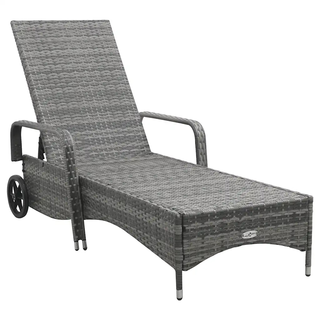 Lettino Prendisole con Ruote in Polyrattan Antracite 49497