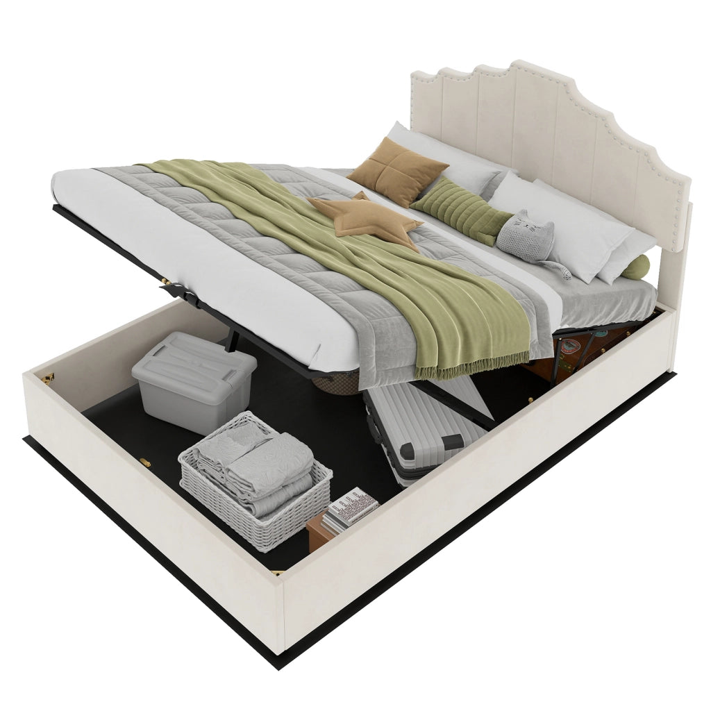 Letto Contenitore Imbottito ¨C MINIMAL ¨C Testiera Morbida, Beige, 140x200