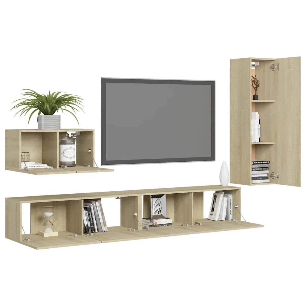 Set di Mobili Porta TV 4 pz-Credenza per TV Rovere Sonoma in Legno Multistrato 356597