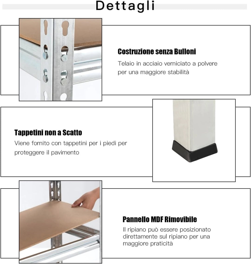 Scaffalature Metalliche a 5 Livelli, Scaffale per Garage Resistente con Ripiani Regolabili, Unità di Scaffalature Combinazioni Libere, 75x30x150 cm, Carico 500kg