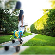 Carrello per tubi da giardino con maniglia in gomma e struttura in alluminio - resistente alla corrosione - 1/2" - 60m - Blu chiaro Carrello per avvolgimento tubi da giardino