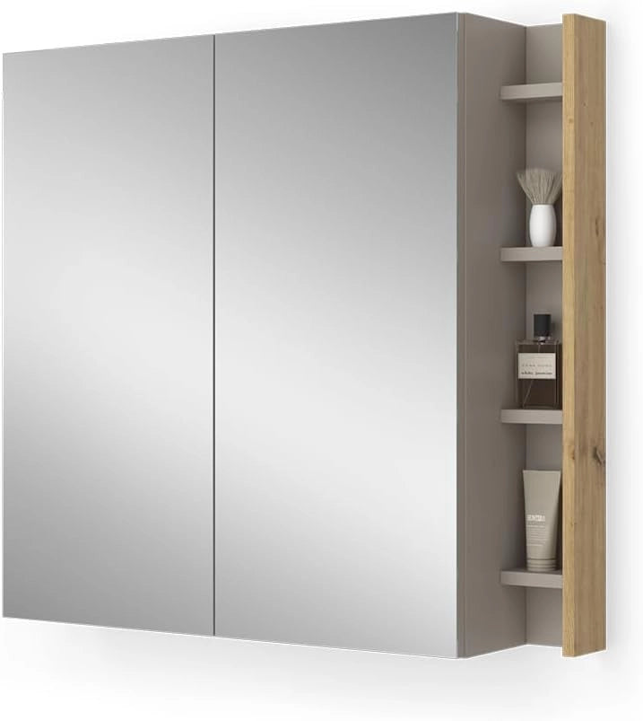 Specchio contenitore bagno Edelin, Cachemire, 80 x 75 cm con ripiani, per montaggio a parete con superficie a specchio integrata