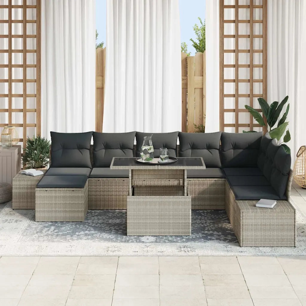 Set Divano da Giardino 9 pcs Grigio chiaro polyrattan 3349238