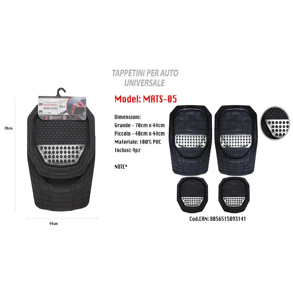 Trade Shop - Tappetino Universale Da Auto Pvc Stampa Turbo Tappetini 4 Pezzi Maxtech Mats-05 -