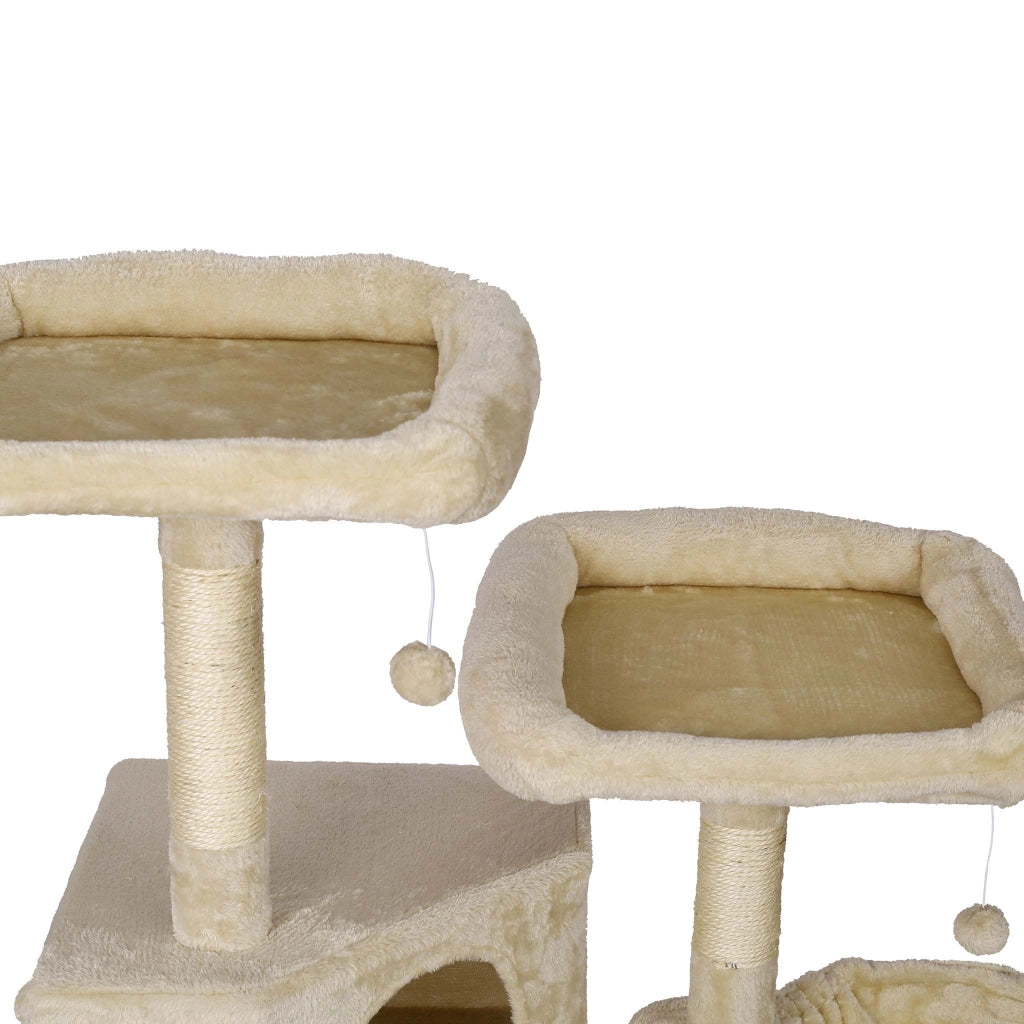 Albero tiragraffi beige con motivo a zampe 145cm Con amache, cucce per gatti e palline
