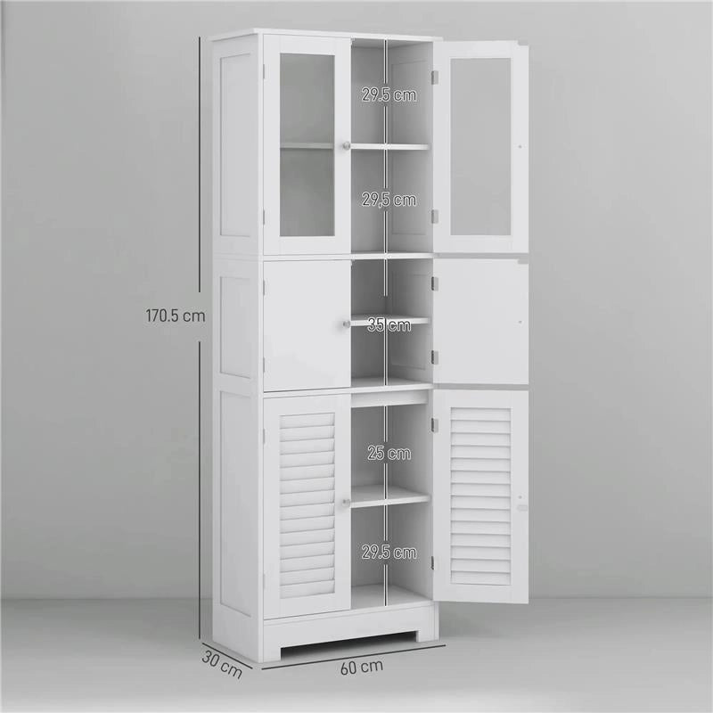 MOBILE COLONNA BAGNO CON 3 ARMADIETTI E ANTE IN VETRO E A PERSIANA 60X30X170.5 CM BIANCO