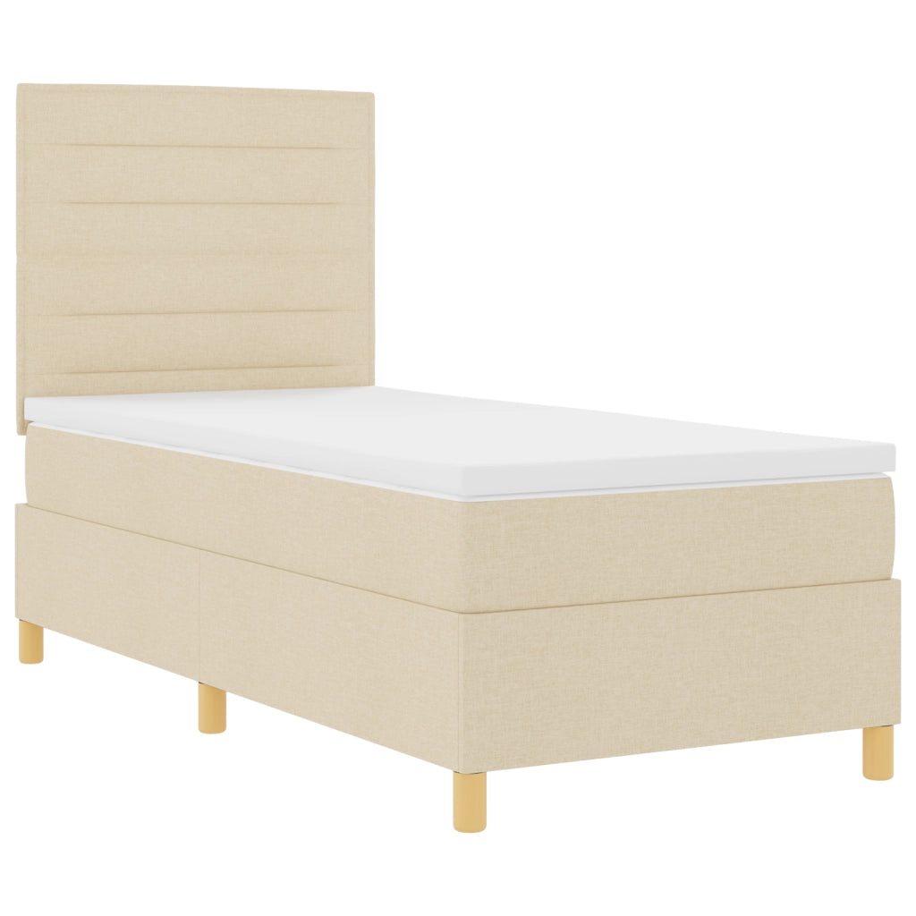 Letto a molle e materasso crema singolo in tessuto