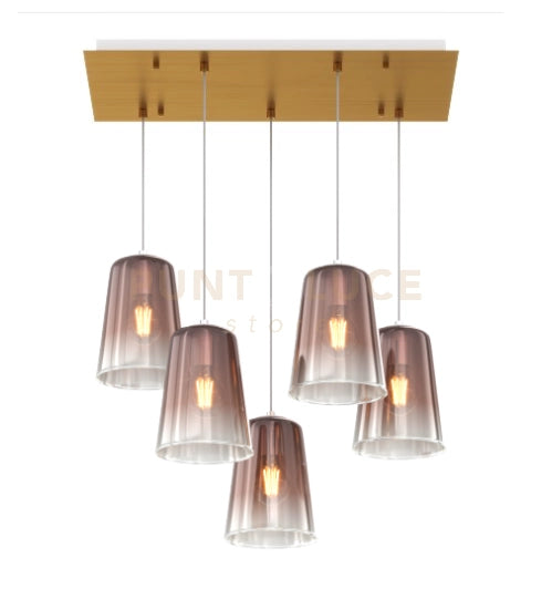 SOSPENSIONE OTTONE SAT. RETTANGOLARE 5 LUCI RAME 1164OS-S5 R-RA