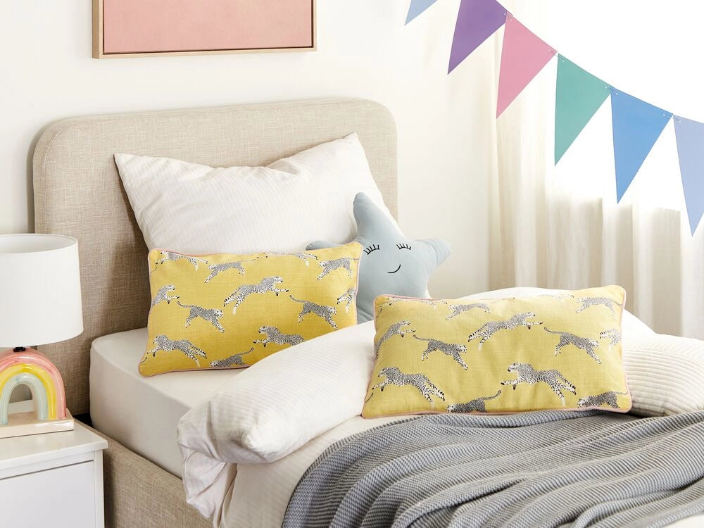 Set di 2 cuscini decorativi in cotone giallo 30 x 50 cm Motivo ghepardo stampato