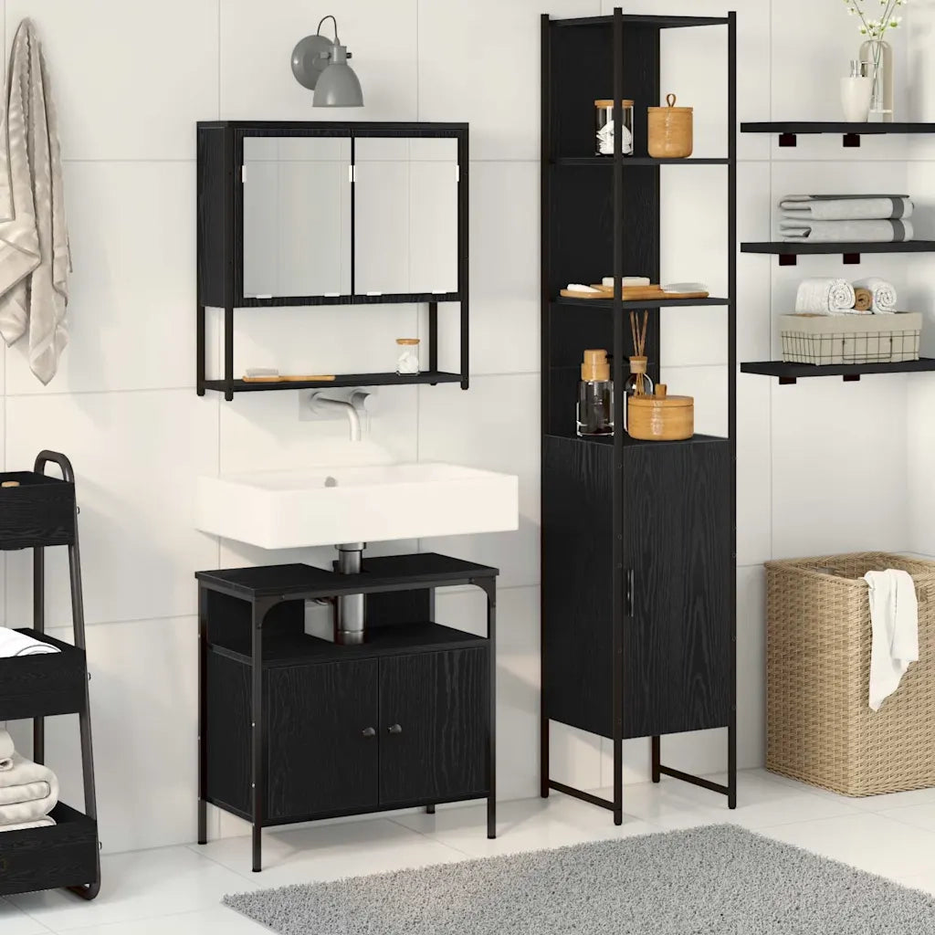 Set di mobili per il bagno 3 pcs Rovere Nero Legno multistrato 3334372