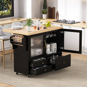Mobile cucina con ruote e tavolo estraibile - Zephmum - Portabottiglie e spazio di archiviazione, nero
