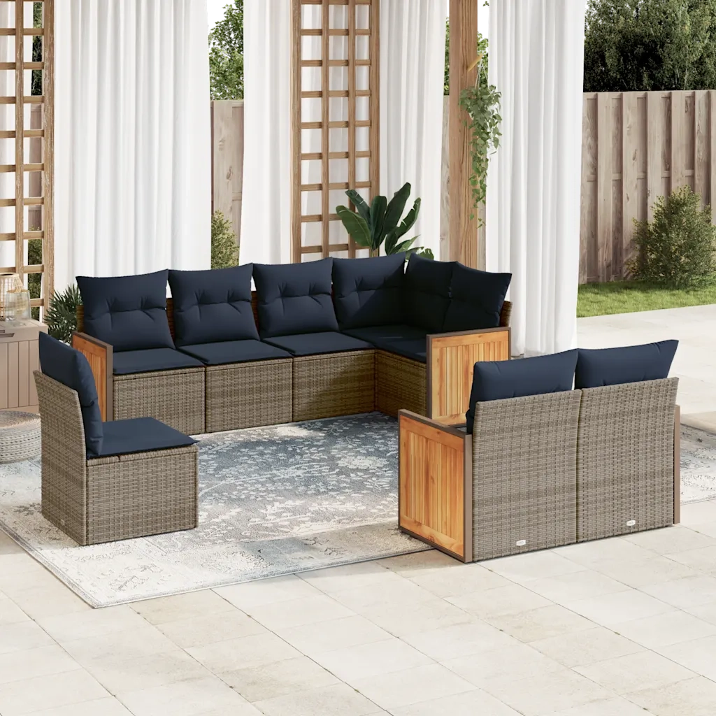 Set Divani da Giardino 8 pz con Cuscini Grigio in Polyrattan 3227846