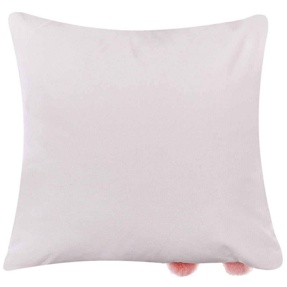 Set di 2 cuscini decorativi bianco con cotone Rosa 45 x 45 cm Coniglio Ricamo nappe Code Cuscini decorativi Soggiorno Coniglio Pasquale