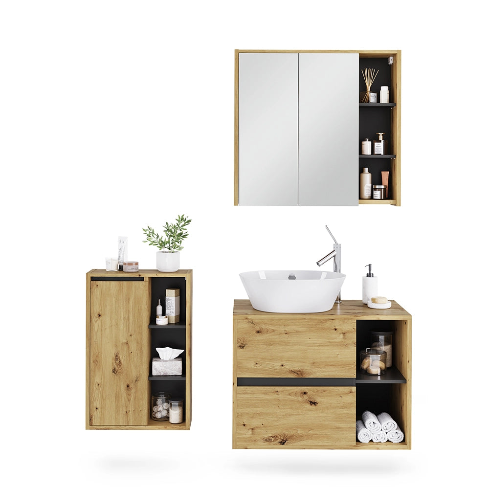 Set di mobili da bagno Viola Rovere artigianale/Grigio 3 parti Vicco