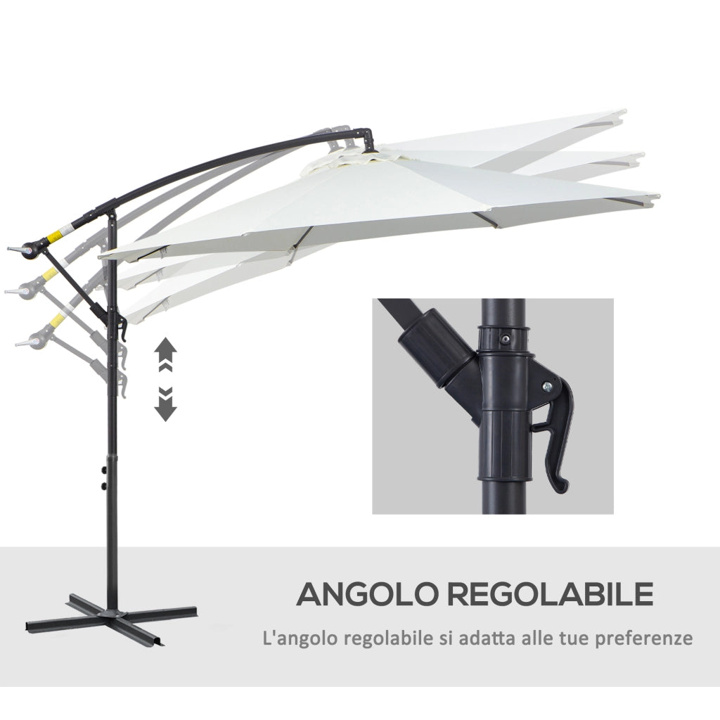 Ombrellone da Esterni 3x2.5 m con Manovella, in Acciaio e Poliestere Anti-UV, Crema