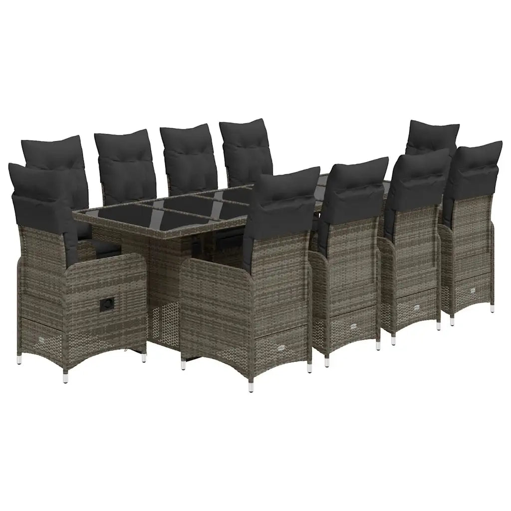 Set BistrÃ² da Giardino 11 pz con Cuscini in Polyrattan Grigio