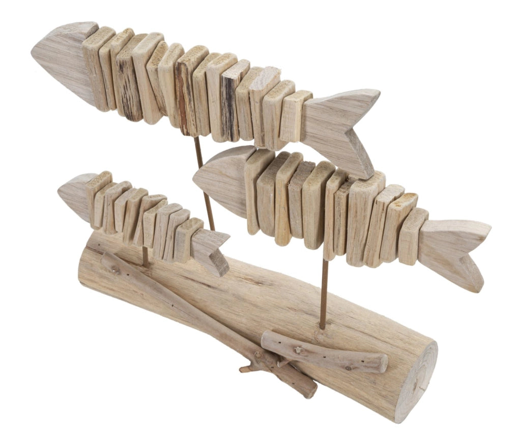 Decorazione Pesci Nature 37x10x24 cm in Tanoak
