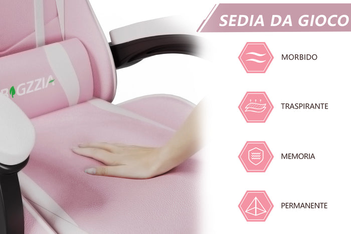 Sedia gaming ergonomica - RATTANTREE - con Supporto Lombare Sedia da Gioco in Pelle Pu con Altezza Regolabile - Rosa