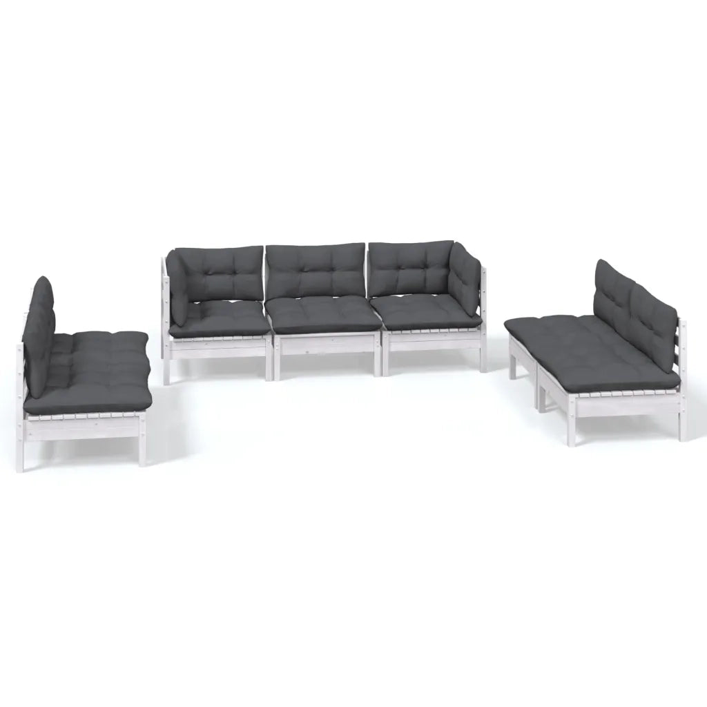Set Salotto da Giardino 7pz con Cuscini Legno Massello di Pino