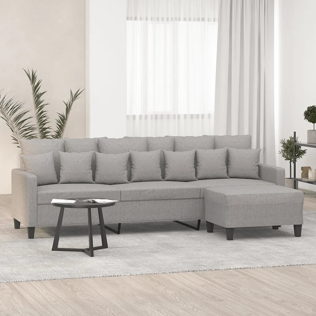 Divano a 3 Posti con Poggiapiedi Grigio Chiaro 210cm in Tessuto 3153453