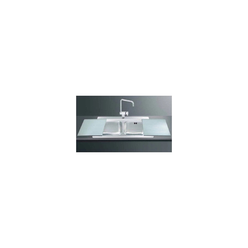 Lavello incasso 2 vasche 90x50 con taglieri in vetro bianco Smeg LI92B inox spazzolato