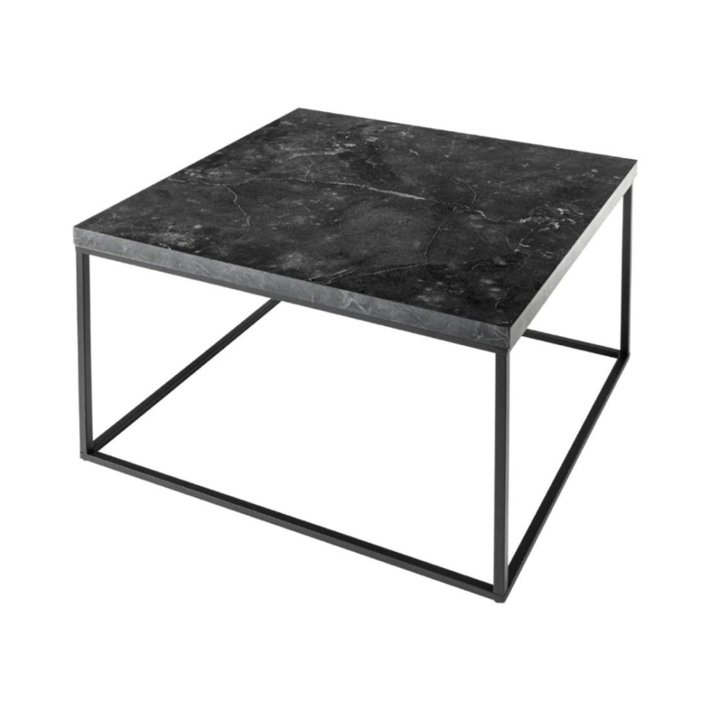 Tavolino basso ABITTA quadrato 60 cm effetto marmo antracite – Moderno in MDF con gambe in metallo