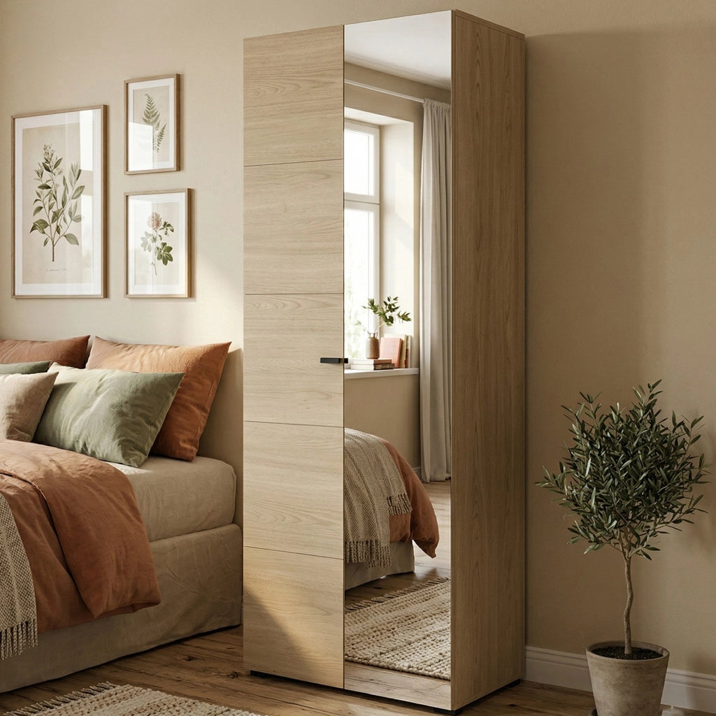 Armadio Camera da Letto Azzano, Guardaroba 2 Ante Appendiabiti, 64x194h cm Marrone Rovere