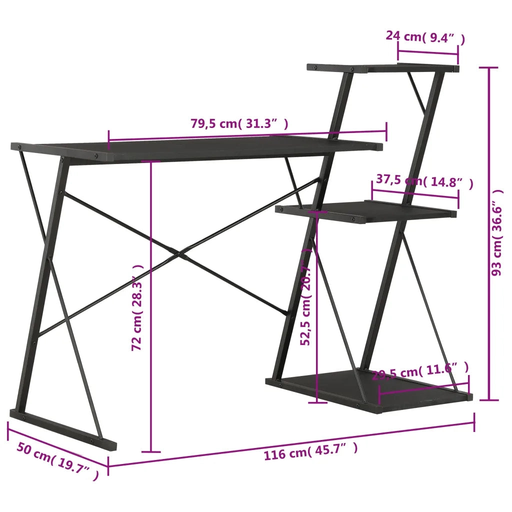 Scrivania | Tavolo da Ufficio con Ripiano Nera 116x50x93 cm
