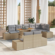 Set di divano da giardino da 9 pezzi con cuscini Beige Polyrattan
