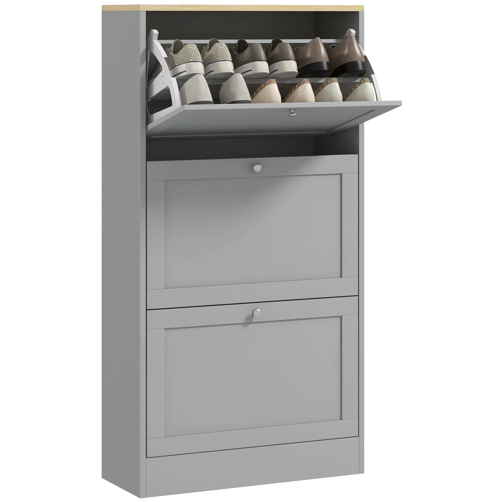 Scarpiera con 3 cassetti e ripiani regolabili ¨C zephmum ¨C grigio 60x23.5x115 cm