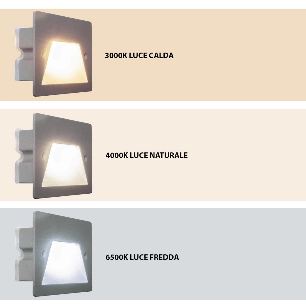 Faretto segnapassi IP65 LED 3W incasso scatola 503 scale giardino viale gradini 230V COLORE GRIGIO LUCE LED CCT da 3000K a 6000K