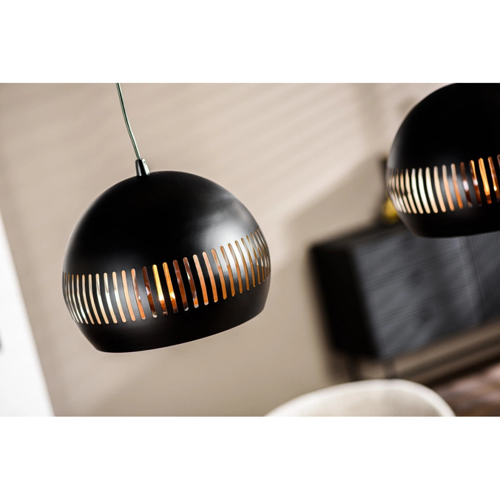 Sospensione lineare H340 nera a 3 luci con cupole in metallo, versione compatta
