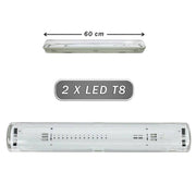 Trade Shop - Plafoniera Stagna 2 Neon Led Tubo T8 G13 60 Cm Da Parete Soffitto Ip65 T8-60s -