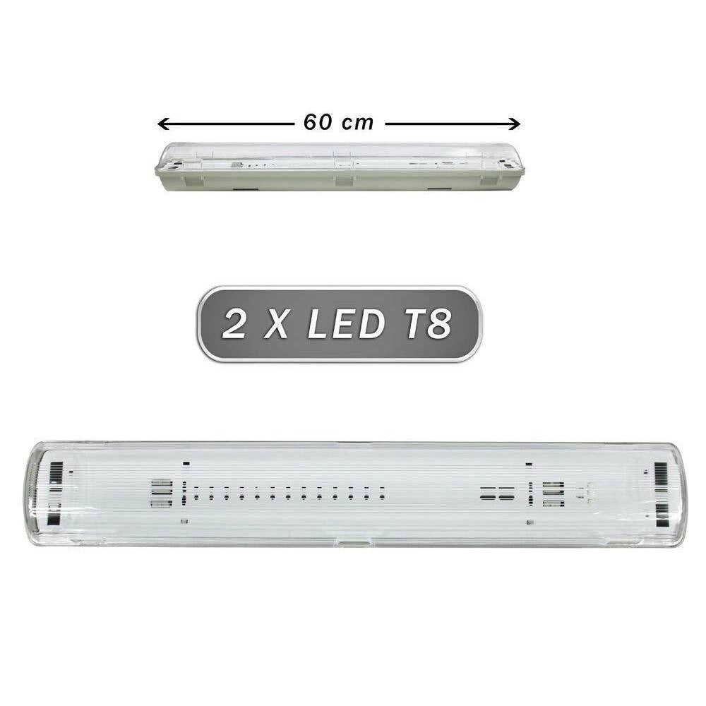 Trade Shop - Plafoniera Stagna 2 Neon Led Tubo T8 G13 60 Cm Da Parete Soffitto Ip65 T8-60s -