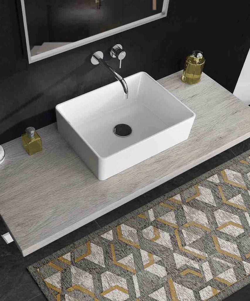 Tappeto HYPNOTIC grigio oro cm.55x115 moderno geometrico multiuso lavabile antiscivolo