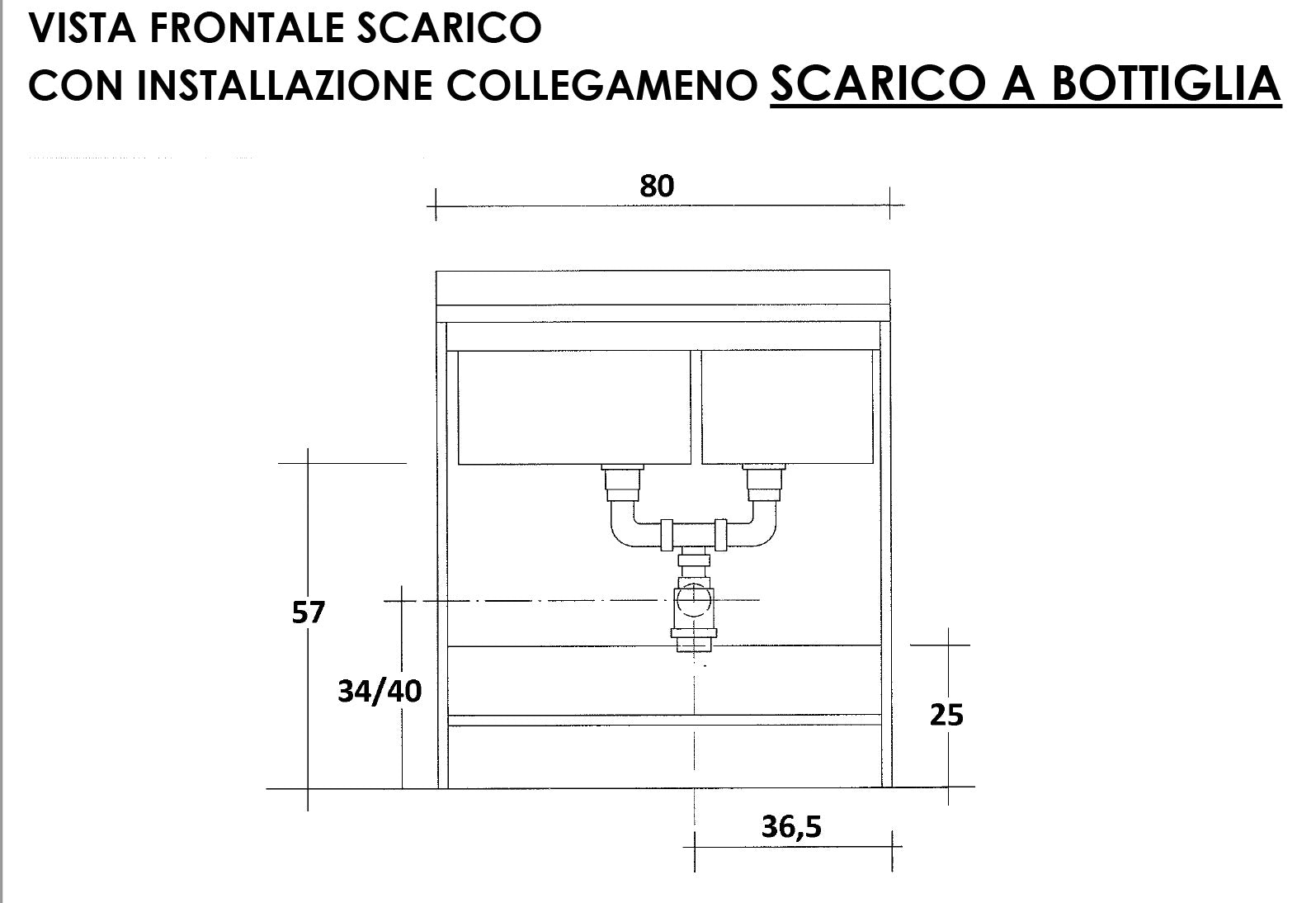 Mobile Lavatoio 80x60x85cm 2 Ante 2 Vasche Asse in Termoplastico Montegrappa Marella Bianco