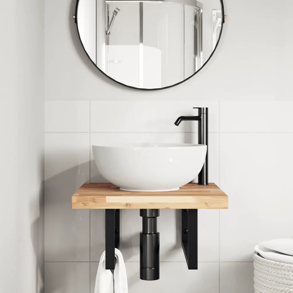 vidaXL Ripiano a Parete per Lavabo in Acciaio e Massello di Acacia