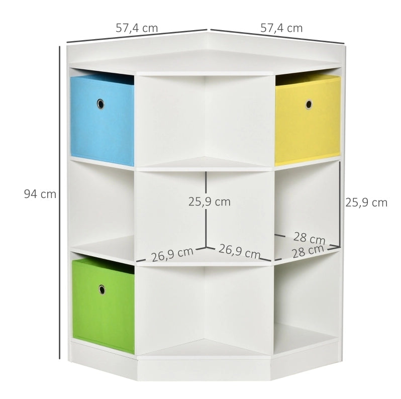 Scaffale angolare per bambini bianco 57,4 x 57,4 x 94 cm – 3 contenitori, MDF