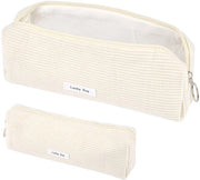 Etui per penne in tessuto di corduroy, etui per ragazze, etui per ragazze adolescenti, etui per ufficio e scuola (bianco)