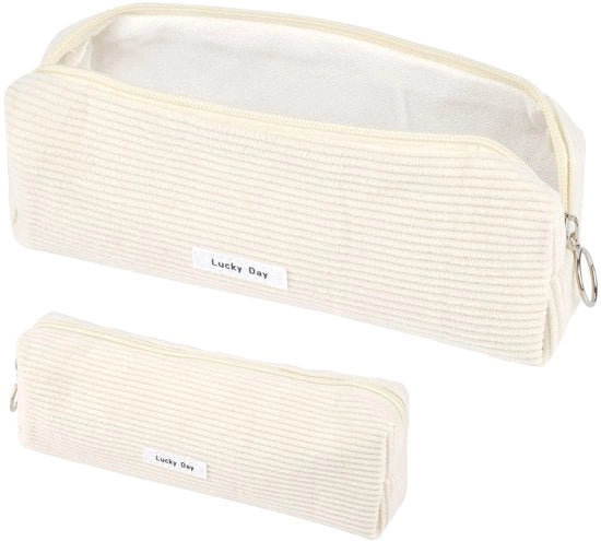 Etui per penne in tessuto di corduroy, etui per ragazze, etui per ragazze adolescenti, etui per ufficio e scuola (bianco)